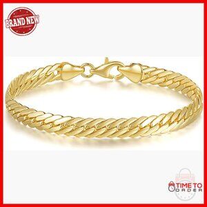 14K Gold Plated Cuban Chain Bracelet, Lobster Clasp, Unisex, 6.5-9in